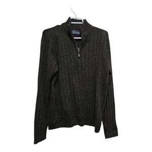 Oscar de la Renta Mens L Green Ribbed Quarter Zip Sweater